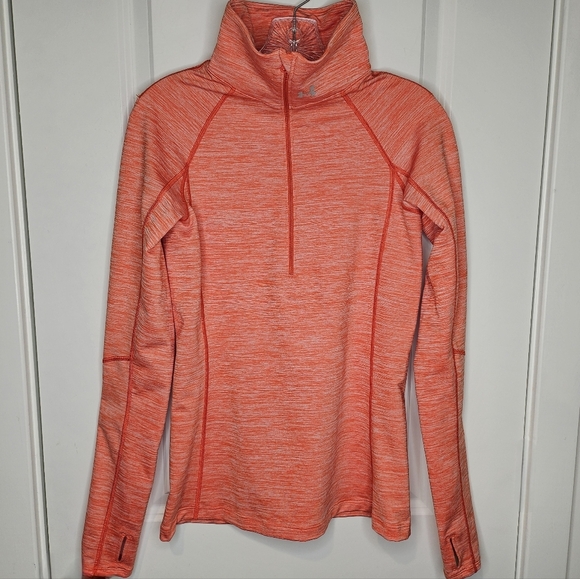 Under Armour Half Zip Athletic Pullover Yoga Running Top Orange Small Workout - Picture 2 of 10